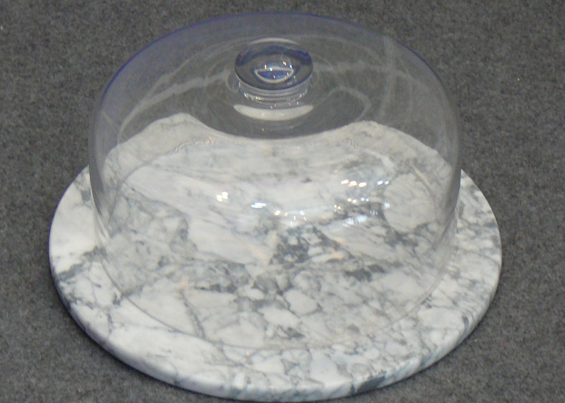 Soporte redondo de la torta de mármol con la bóveda, placa de cristal de la torta de mármol transparente